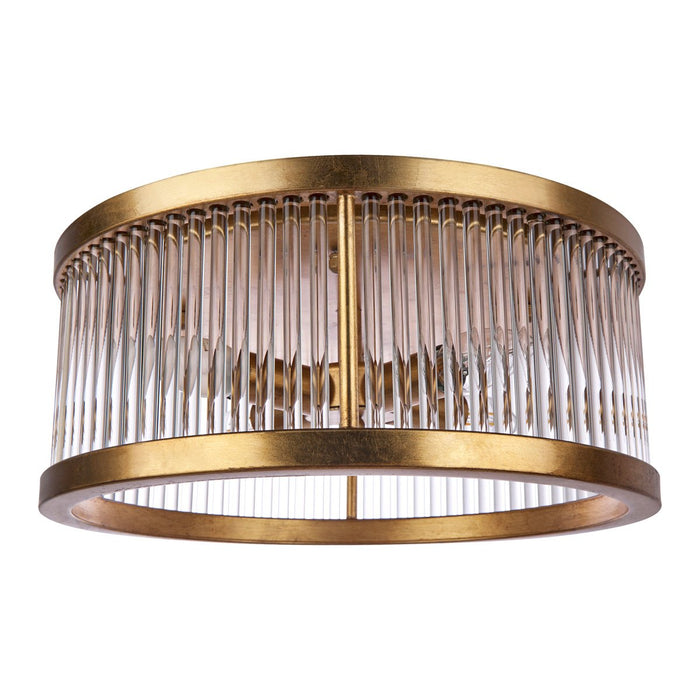 Francine Flush Mount with antique gold frame and glass rods by Cafe Lighting.