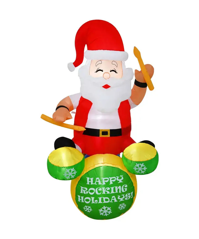 Inflatable Santa playing drums from the Airpower Christmas Rocker 180cm collection