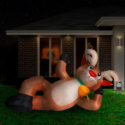 Large inflatable Airpower Lying Reindeer decoration measuring 300cm for festive displays