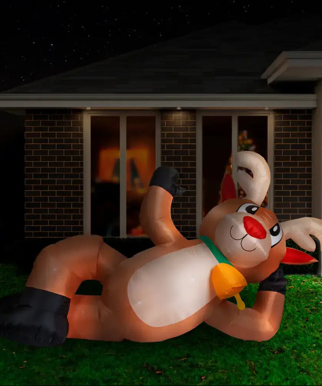 Large inflatable Airpower Lying Reindeer decoration measuring 300cm for festive displays