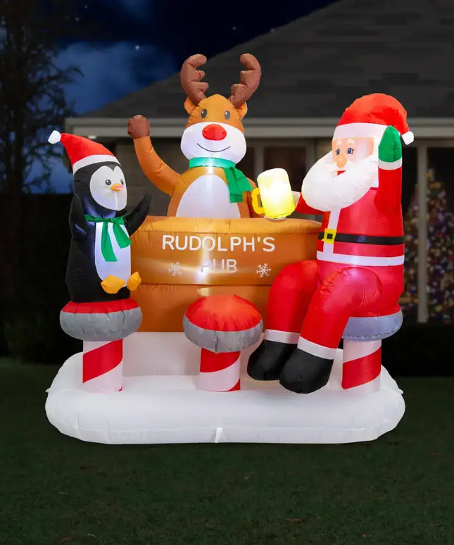 Inflatable Christmas decoration featuring Airpower Rudolphs Pub 150cm festive ornament