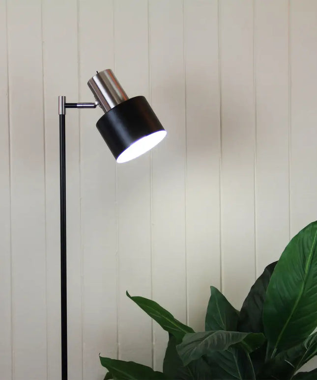 Ari 1 Light Floor Lamp Black With Brushed Chrome Head - SL98787BC-Floor Lamps-Oriel Lighting
