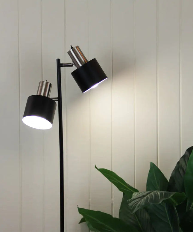 Ari 2 Light Floor Lamp Black With Brushed Chrome Head - SL98787/2BC-Floor Lamps-Oriel Lighting