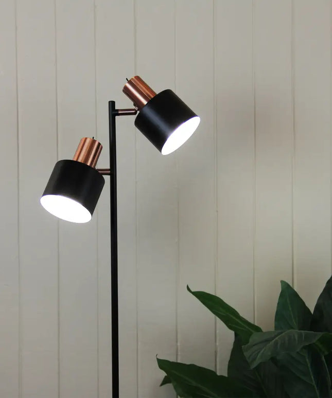 Ari 2 Light Floor Lamp Black With Copper Head - SL98787/2CO-Floor Lamps-Oriel Lighting