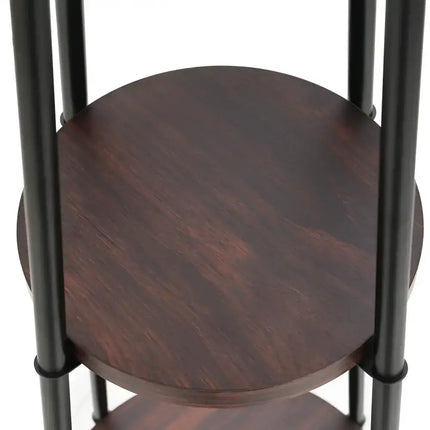 Round dark wood shelf with black metal frame from Artiss Floor Lamp 2 Tier Shelf Storage