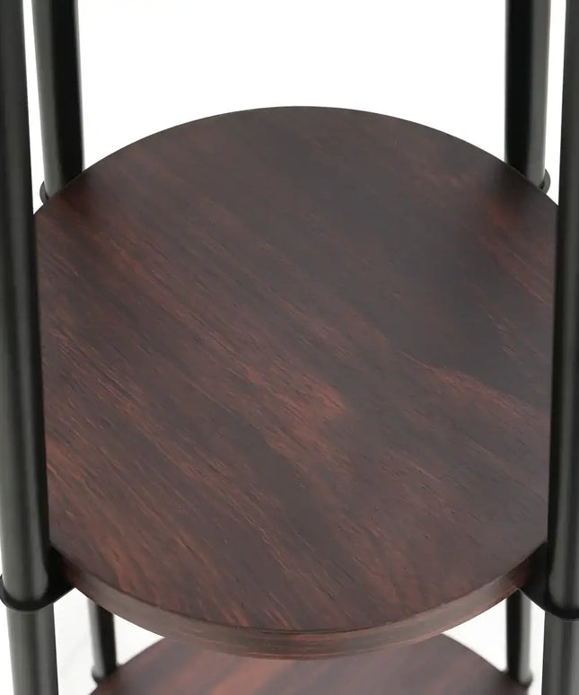 Round dark wood shelf with black metal frame from Artiss Floor Lamp 2 Tier Shelf Storage