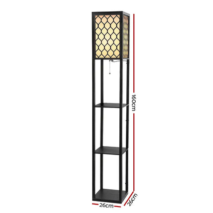 Artiss Floor Lamp 3 Tier Shelf Storage LED Light Stand Home Room Pattern Black - Home & Garden > Lighting > Floor Lamps