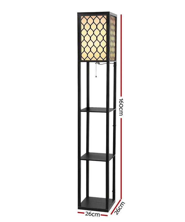 Artiss Floor Lamp 3 Tier Shelf Storage LED Light Stand Home Room Pattern Black - Home & Garden > Lighting > Floor Lamps