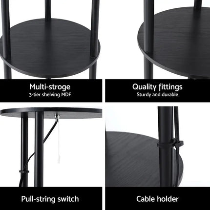 Artiss Floor Lamp 3 Tier Shelf Storage LED Light Stand Home Room Vintage Round - Home & Garden > Lighting > Floor Lamps