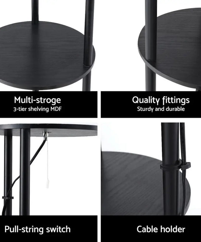Artiss Floor Lamp 3 Tier Shelf Storage LED Light Stand Home Room Vintage Round - Home & Garden > Lighting > Floor Lamps