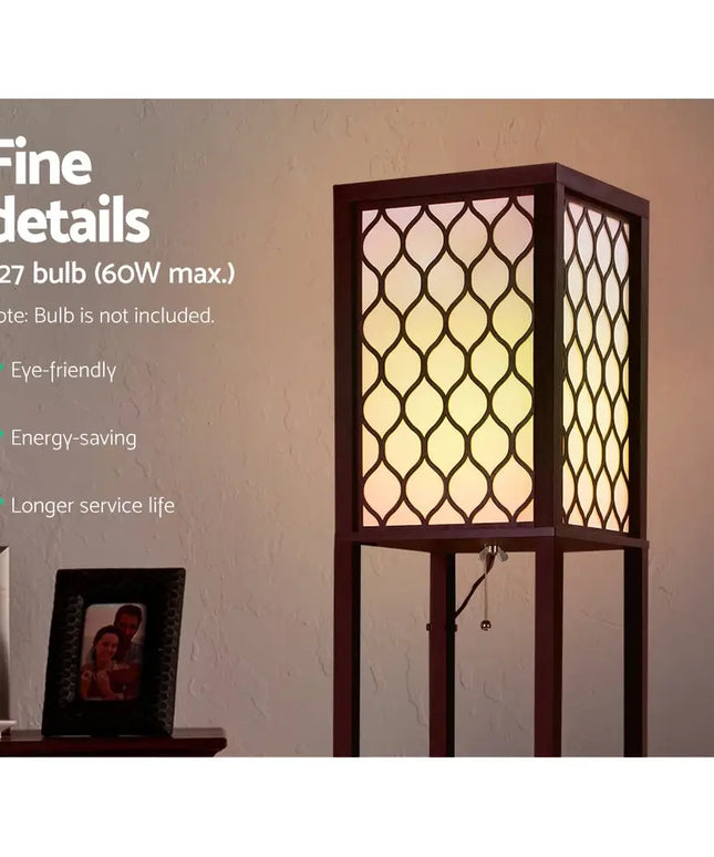 Artiss Floor Lamp 3 Tier Shelf Storage LED Light Stand Home Room Pattern Brown - Home & Garden > Lighting > Floor Lamps
