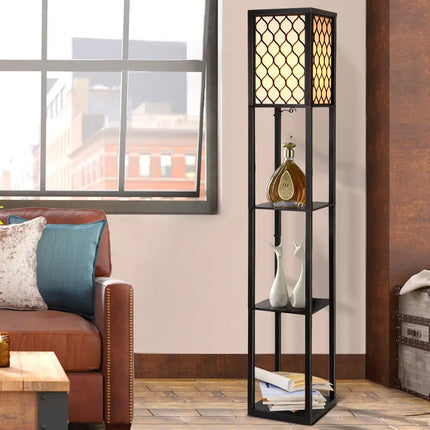 Artiss Floor Lamp 3 Tier Shelf Storage LED Light Stand Home Room Pattern Black - Home & Garden > Lighting > Floor Lamps