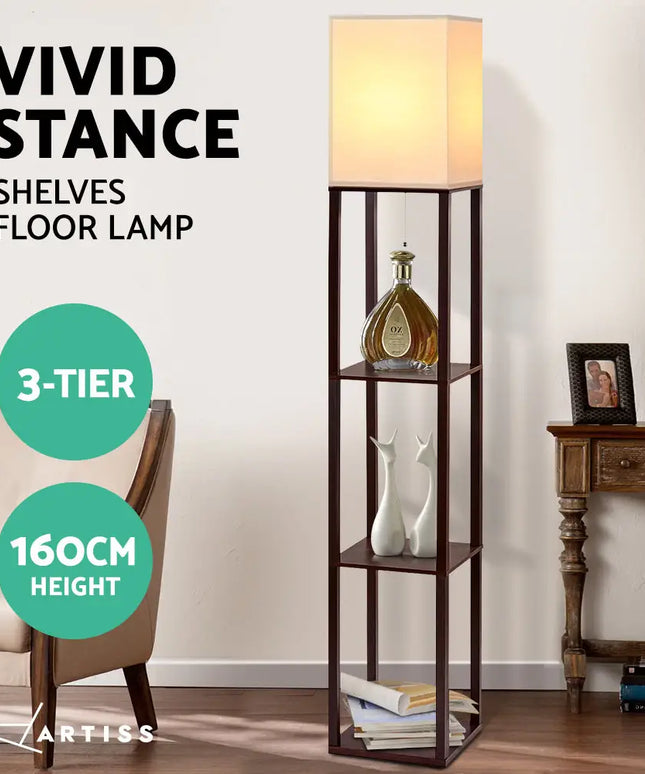 Artiss Floor Lamp 3 Tier Shelf Storage LED Light Stand Home Room Vintage White - Home & Garden > Lighting > Floor Lamps