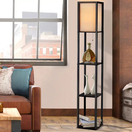 Artiss Floor Lamp 3 Tier Shelf Shelf Storage LED Light Stand Home Room Vintage Black - Home & Garden > Lighting > Floor