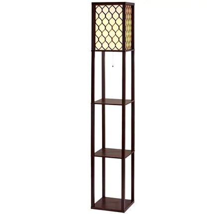 Artiss Floor Lamp 3 Tier Shelf Storage LED Light Stand Home Room Pattern Brown - Home & Garden > Lighting > Floor Lamps