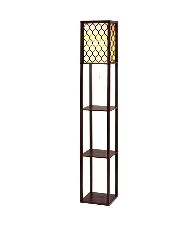 Artiss Floor Lamp 3 Tier Shelf Storage LED Light Stand Home Room Pattern Brown - Home & Garden > Lighting > Floor Lamps