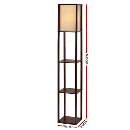 Artiss Floor Lamp 3 Tier Shelf Storage LED Light Stand Home Room Vintage Brown - Home & Garden > Lighting > Floor Lamps