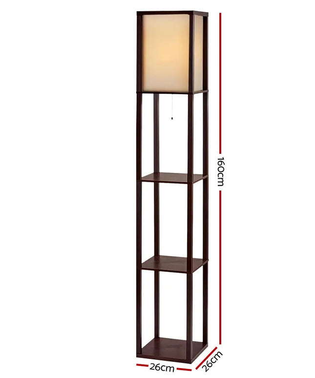 Artiss Floor Lamp 3 Tier Shelf Storage LED Light Stand Home Room Vintage Brown - Home & Garden > Lighting > Floor Lamps