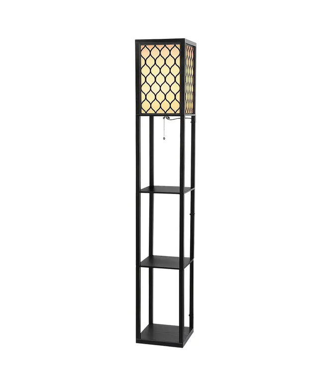 Artiss Floor Lamp 3 Tier Shelf Storage LED Light Stand Home Room Pattern Black - Home & Garden > Lighting > Floor Lamps