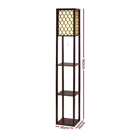 Artiss Floor Lamp 3 Tier Shelf Storage LED Light Stand Home Room Pattern Brown - Home & Garden > Lighting > Floor Lamps