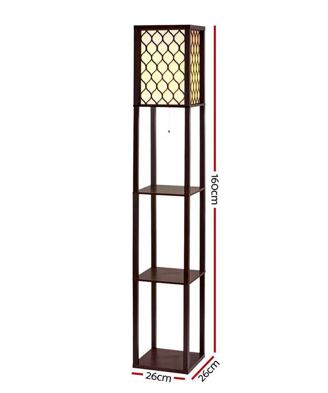 Artiss Floor Lamp 3 Tier Shelf Storage LED Light Stand Home Room Pattern Brown - Home & Garden > Lighting > Floor Lamps