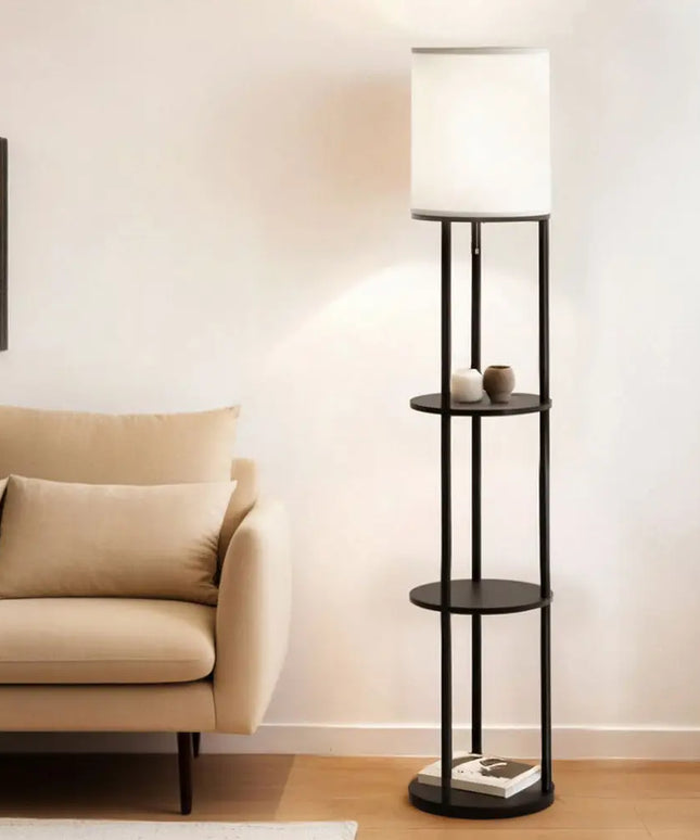 Artiss Floor Lamp 3 Tier Shelf Storage LED Light Stand Home Room Vintage Round - Home & Garden > Lighting > Floor Lamps