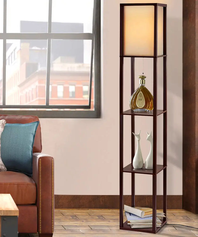 Artiss Floor Lamp 3 Tier Shelf Storage LED Light Stand Home Room Vintage Brown - Home & Garden > Lighting > Floor Lamps