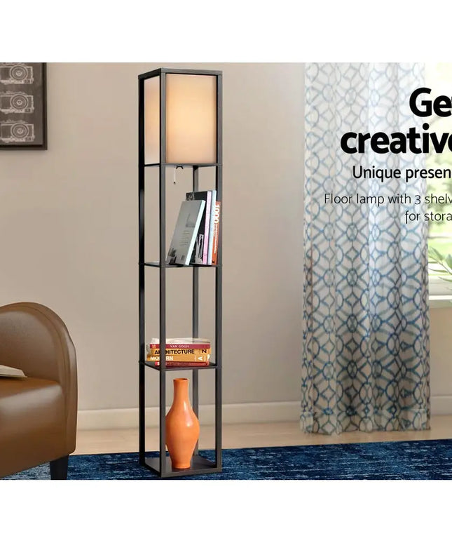 Artiss Floor Lamp 3 Tier Shelf Shelf Storage LED Light Stand Home Room Vintage Black - Home & Garden > Lighting > Floor