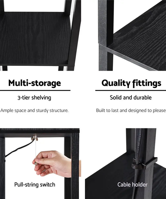 Artiss Floor Lamp 3 Tier Shelf Storage LED Light Stand Home Room Pattern Black - Home & Garden > Lighting > Floor Lamps