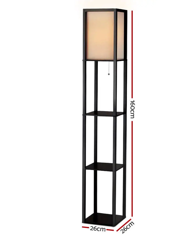 Artiss Floor Lamp 3 Tier Shelf Shelf Storage LED Light Stand Home Room Vintage Black - Home & Garden > Lighting > Floor
