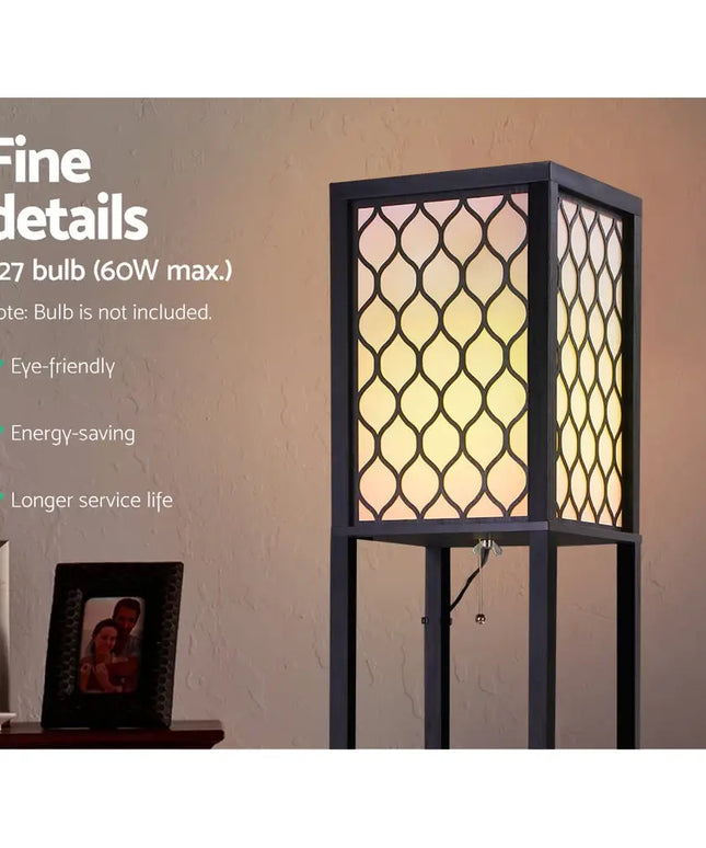 Artiss Floor Lamp 3 Tier Shelf Storage LED Light Stand Home Room Pattern Black - Home & Garden > Lighting > Floor Lamps