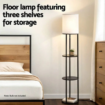 Artiss Floor Lamp 3 Tier Shelf Storage LED Light Stand Home Room Vintage Round - Home & Garden > Lighting > Floor Lamps