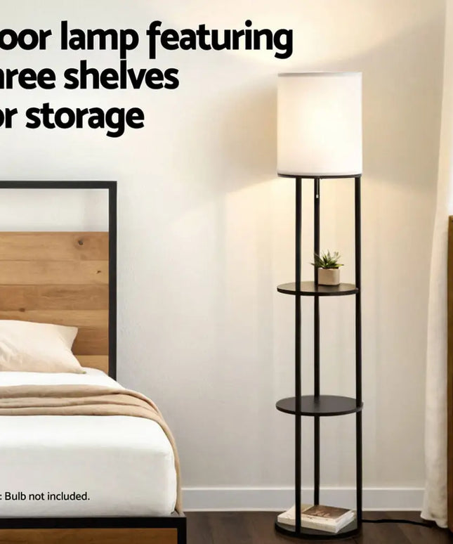 Artiss Floor Lamp 3 Tier Shelf Storage LED Light Stand Home Room Vintage Round - Home & Garden > Lighting > Floor Lamps