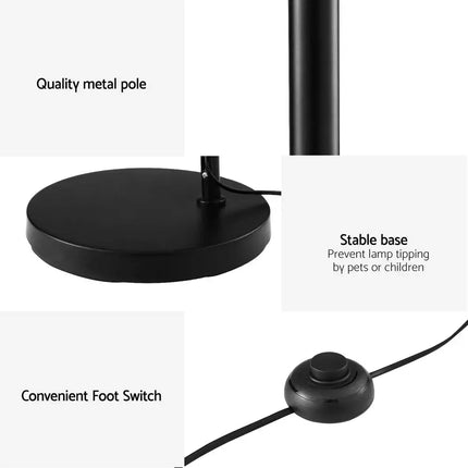 Artiss Floor Lamp Light Stand Modern Home Living Room Office Reading Glass Shade Black - Home & Garden > Lighting >