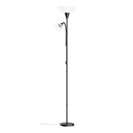 Black floor lamp with a reading light for modern home, living room, or office use