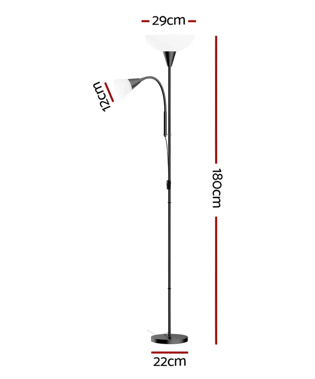 Floor lamp with dimensions for Artiss Mother and Child Modern Home Living Room Office Reading Black