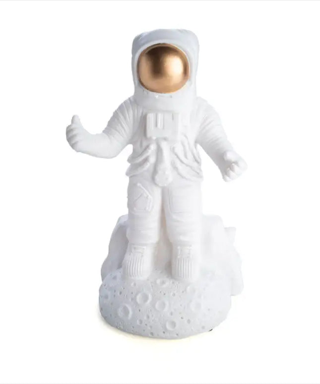 Astronaut On The Moon LED Table Lamp with gold visor and detailed spacesuit