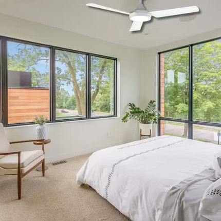 White Domus AXIS 48” DC Ceiling Fan with LED Light – modern, energy-efficient cooling solution