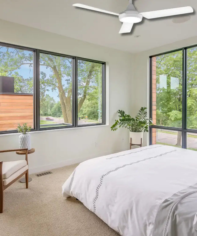 White Domus AXIS 48” DC Ceiling Fan with LED Light – modern, energy-efficient cooling solution