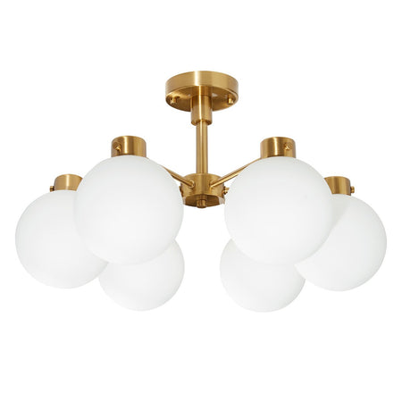 Cafe Lighting Dylan Flush Mount with opal glass globe and brushed gold accents.