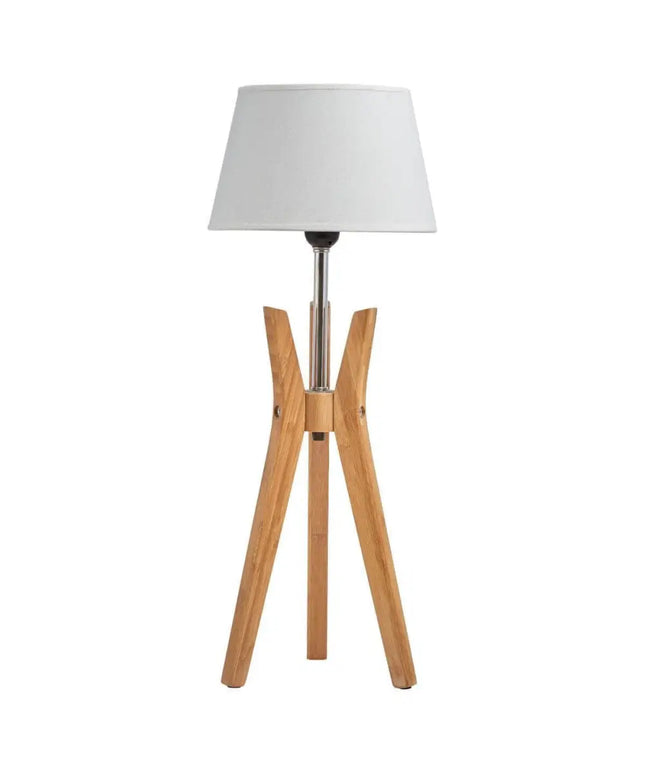 Bamboo Tripod Table Or Desk Modern Rustic Geo Light w Linen Shade - Home & Garden > Lighting