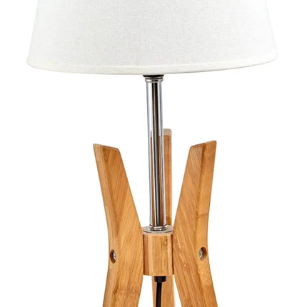Bamboo Tripod Table Or Desk Modern Rustic Geo Light w Linen Shade - Home & Garden > Lighting