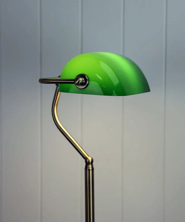 Bankers 1 Light Floor Lamp Antique Brass & Green - OL99443AB-Floor Lamps-Oriel Lighting