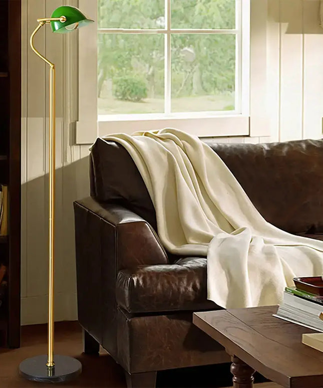 Bankers 1 Light Floor Lamp Antique Brass & Green - OL99443AB-Floor Lamps-Oriel Lighting