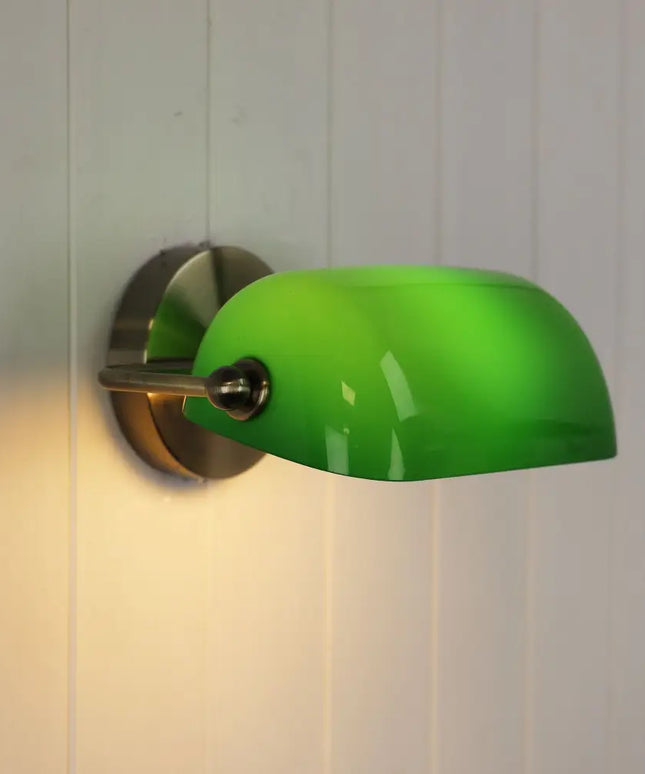 Bankers Wall Light Antique Brass & Green Glass - OL50401AB-Wall Sconce-Oriel Lighting