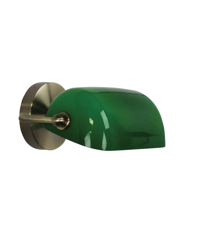 Bankers Wall Light Antique Brass & Green Glass - OL50401AB-Wall Sconce-Oriel Lighting