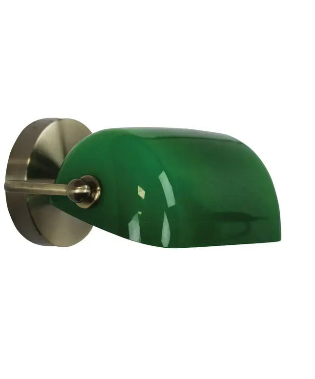 Bankers Wall Light Antique Brass & Green Glass - OL50401AB-Wall Sconce-Oriel Lighting