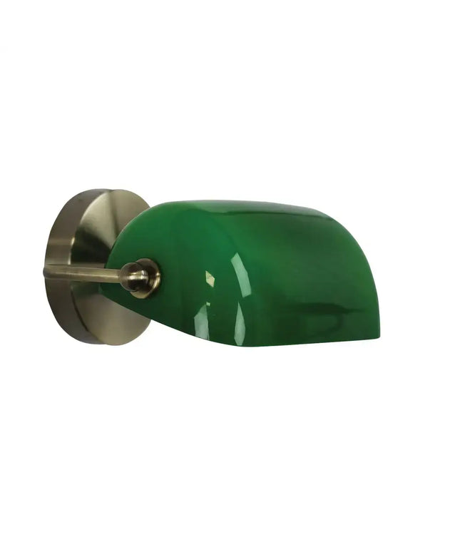 Bankers Wall Light Antique Brass & Green Glass - OL50401AB-Wall Sconce-Oriel Lighting