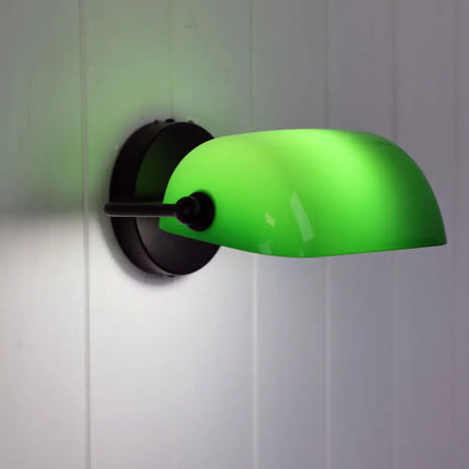 Bankers Wall Light Black & Green Glass - OL50401BK-Wall Sconce-Oriel Lighting