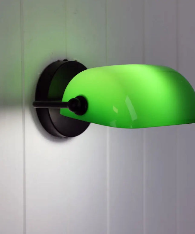 Bankers Wall Light Black & Green Glass - OL50401BK-Wall Sconce-Oriel Lighting